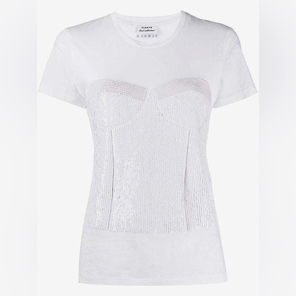 P.A.R.O.S.H White Sequin Corset T-Shirt